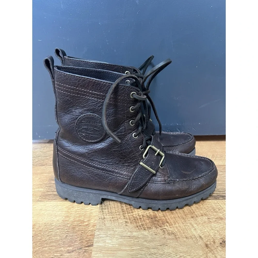 Polo Ralph Lauren Ranger POLO Country Tumbled Grain Brown Leather Boots Mens 8.5